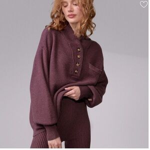 Lunya Cozy Cotton Silk Pocket Henley, Medium, Brandied Plum, NWT